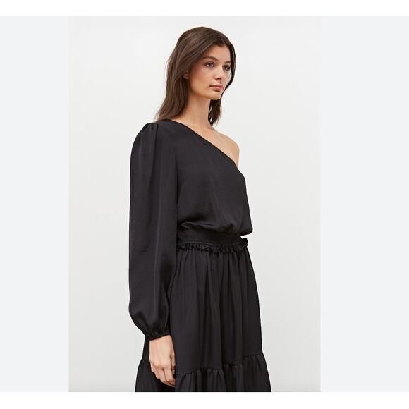 Grade & Gather Black Satin One Shoulder Midi Dress NWT Size Small - Picture 2 of 13